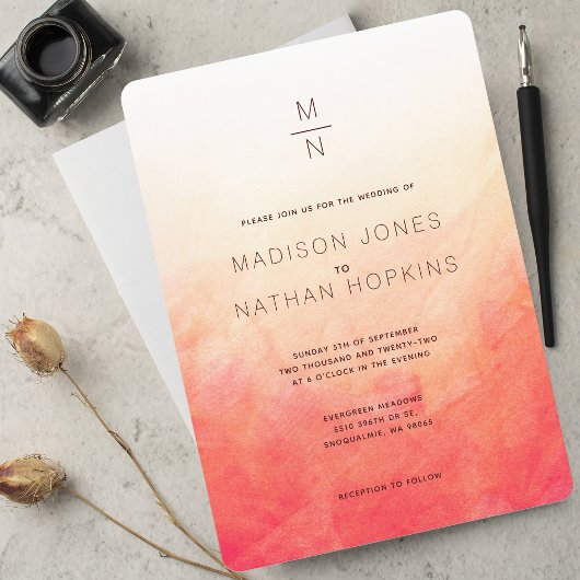 コーラルウォーターミニマル結婚カラー 招待状