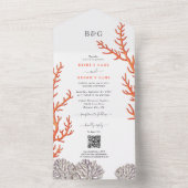 コーラルウォーターモダンカラービーチQRコー結婚ド オールインワン招待状 (内側)