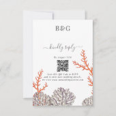 コーラルウォーターモダンカラー結婚ビーチのQRコード 出欠カード (正面)