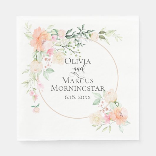 コーラルウォーター春フラワーブーケ スタンダードランチョンナプキン (正面)