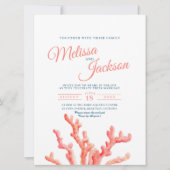 コーラルウォーター絵画カラーアートのネイビー結婚ブルー 招待状 (正面)