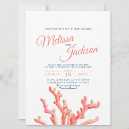 コーラルウォーター絵画カラーアートのネイビー結婚ブルー 招待状