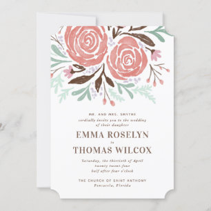 コーラルウォーター色バラフローラ結婚式招待状 招待状