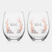 コーラルウォーター色ビーチモダン結婚式の引き出物 ステムなしワイングラス (正面)