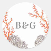 コーラルウォーター色ビーチモダン結婚式の引き出物 ラウンドシール (正面)