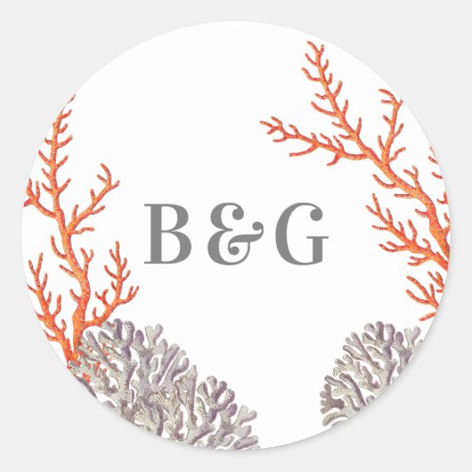 コーラルウォーター色ビーチモダン結婚式の引き出物 ラウンドシール (正面)