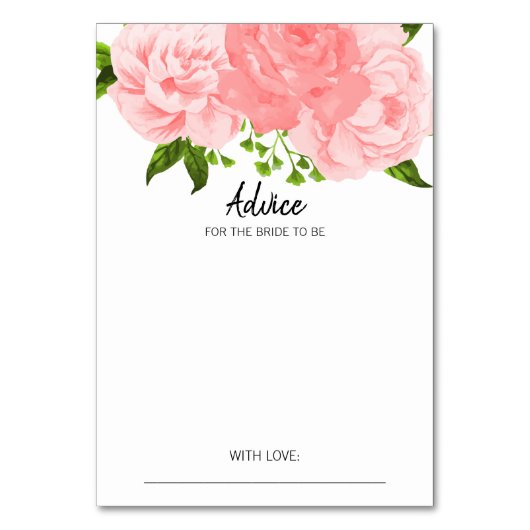 コーラルウォーター色フローラブライダルシャワーアドバイスカード テーブルナンバー (正面)