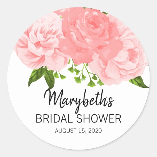 コーラルウォーター色フローラブライダルシャワーシール ラウンドシール (正面)