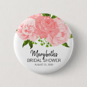 コーラルウォーター色フローラブライダルシャワーボタン 缶バッジ (正面)