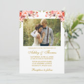 コーラルウォーター色フローラ結婚写真の金ゴールド 招待状 (スタンド正面)