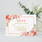 コーラルウォーター色フローラ金ゴールドRSVP 結婚's 出欠カード (スタンド正面)