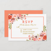 コーラルウォーター色フローラ金ゴールドRSVP 結婚's 出欠カード (正面/裏面)