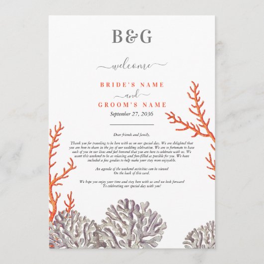 コーラルウォーター色モダンビーチ結婚の旅程 プログラム (正面)