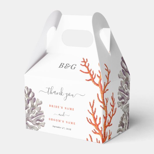 コーラルウォーター色モダンビーチ結婚ズ・ギフト フェイバーボックス (正面サイド)