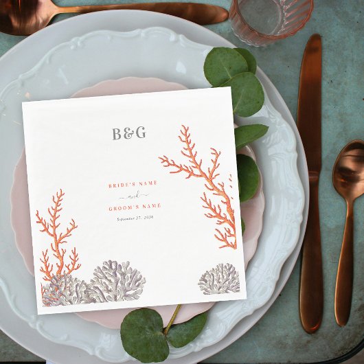 コーラルウォーター色モダンビーチ結婚ズ スタンダードランチョンナプキン