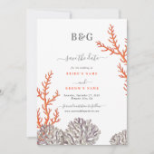 コーラルウォーター色モダンビーチ結婚ズ セーブザデート (正面)