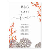 コーラルウォーター色モダンビーチ結婚ズ テーブルナンバー (裏面)