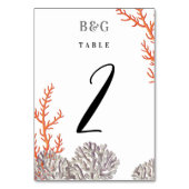 コーラルウォーター色モダンビーチ結婚ズ テーブルナンバー (裏面)