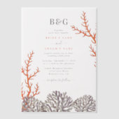 コーラルウォーター色モダンビーチ結婚ズ ベラム紙招待状 (正面)