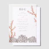 コーラルウォーター色モダンビーチ結婚ズ ベラム紙招待状 (オフセット)