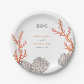 コーラルウォーター色モダンビーチ結婚ズ ペーパープレート (正面)