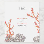 コーラルウォーター色モダンビーチ結婚ズ ワインラベル (シングルラベル)