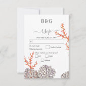 コーラルウォーター色モダンビーチ結婚ズ 出欠カード (正面)