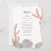 コーラルウォーター色モダンビーチ結婚ズ 招待状 (正面)