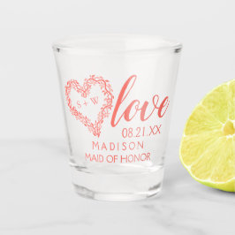 コーラルウッドシ結婚ーのガーランドハートブライダルパーティ ショットグラス