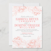 コーラルエレガントとグレーのフローラ牡丹結婚ズ 招待状 (正面)
