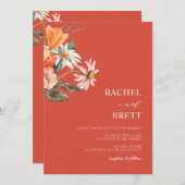 コーラルエレガントとピンクのフローラ結婚式招待状 招待状 (正面/裏面)
