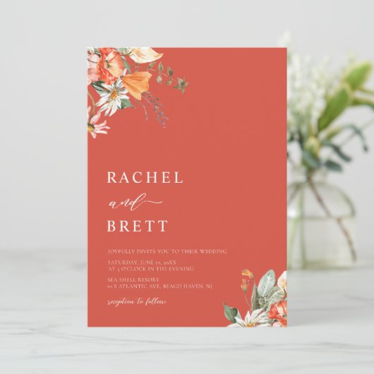コーラルエレガントとピンクのフローラ結婚式招待状 招待状 (スタンド正面)