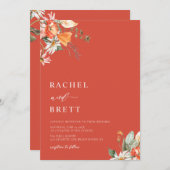 コーラルエレガントとピンクのフローラ結婚式招待状 招待状 (正面/裏面)