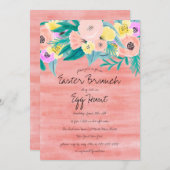 コーラルエレガントイエローフローラ水の色イースター 招待状 (正面/裏面)