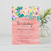 コーラルエレガントイエローフローラ水カラー誕生日 招待状 (スタンド正面)