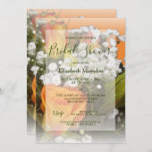 コーラルエレガントオレンジバラフローラブライダルシャワー 招待状 (正面/裏面)