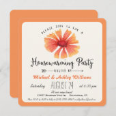 コーラルエレガントオレンジフローラ引っ越し祝いパーティーパーティー 招待状 (正面/裏面)