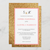コーラルエレガントグリッター金ゴールド結婚式招待状 招待状 (正面/裏面)