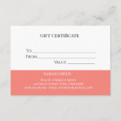 コーラルエレガントサロンブティックギフト証明書 エンクロージャーカード (裏面)