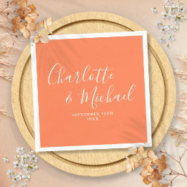 コーラルエレガントシグネチャー結婚スクリプト スタンダードカクテルナプキン