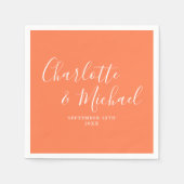 コーラルエレガントシグネチャー結婚スクリプト スタンダードカクテルナプキン (正面)