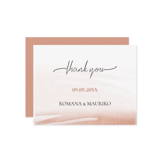 コーラルエレガントテラコッタ結婚ズ サンキューカード (正面/裏面インサイチュ)