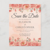 コーラルエレガントバラウォーターカラーピーチフローラ 案内ポストカード (正面)