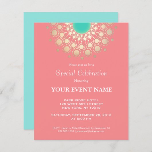 コーラルエレガントピンクと金ゴールドサークルのモチーフ (正面/裏面)