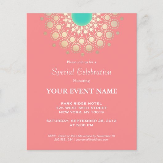 コーラルエレガントピンクと金ゴールドサークルのモチーフ (正面)