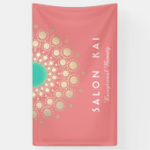 コーラルエレガントピンクと金ゴールドサークルのモチーフ 横断幕 (縦)