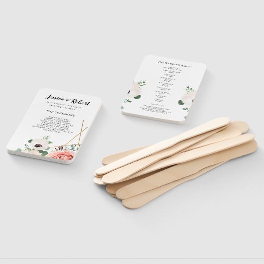 コーラルエレガントピンクフラワーズ結婚式 プログラムカスタム ハンドファン (組立なし)