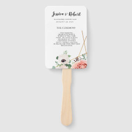 コーラルエレガントピンクフラワーズ結婚式 プログラムカスタム ハンドファン