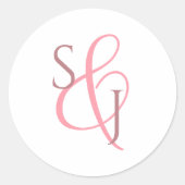 コーラルエレガントピンクモノグラム結婚ズ封筒用シール ラウンドシール (正面)