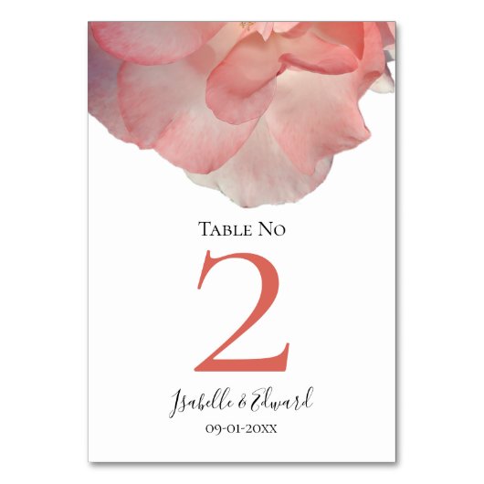 コーラルエレガントピンクローズフローラ結婚ズ テーブルナンバー (正面)